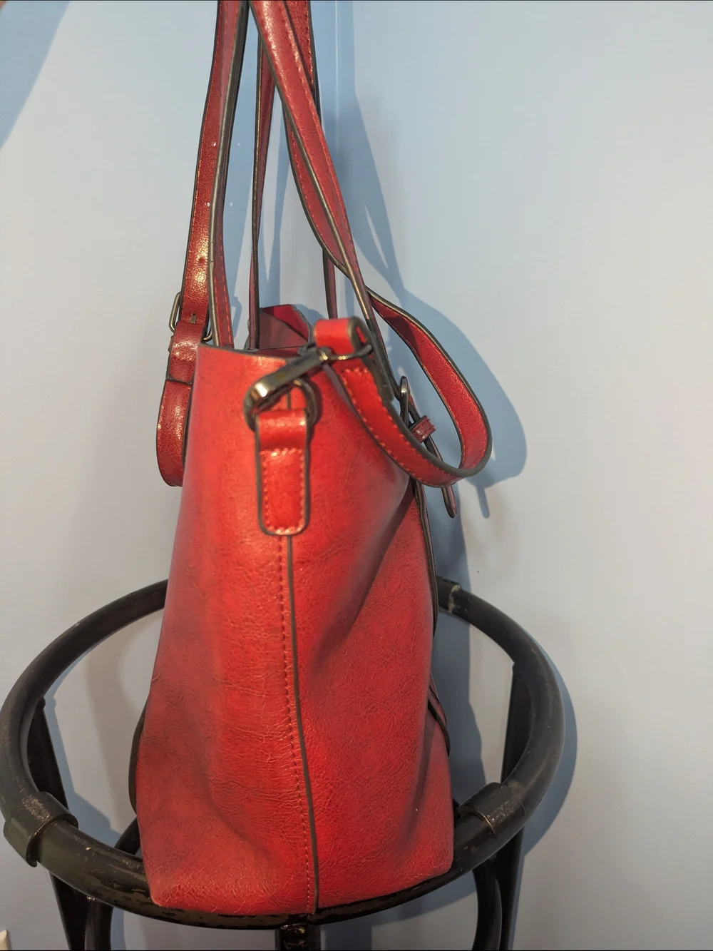 Classic Women's Soft Faux Leather Red Shoulder Tote